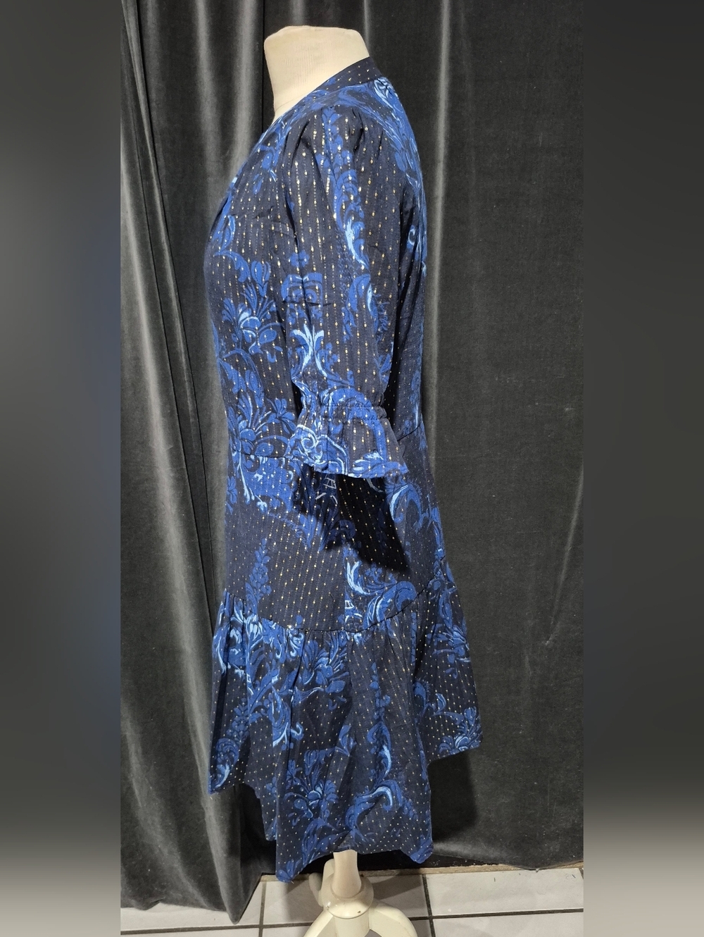 Karl Lagerfeld Blue Floral Midi Dress with Navy Base - Picture 3 of 3